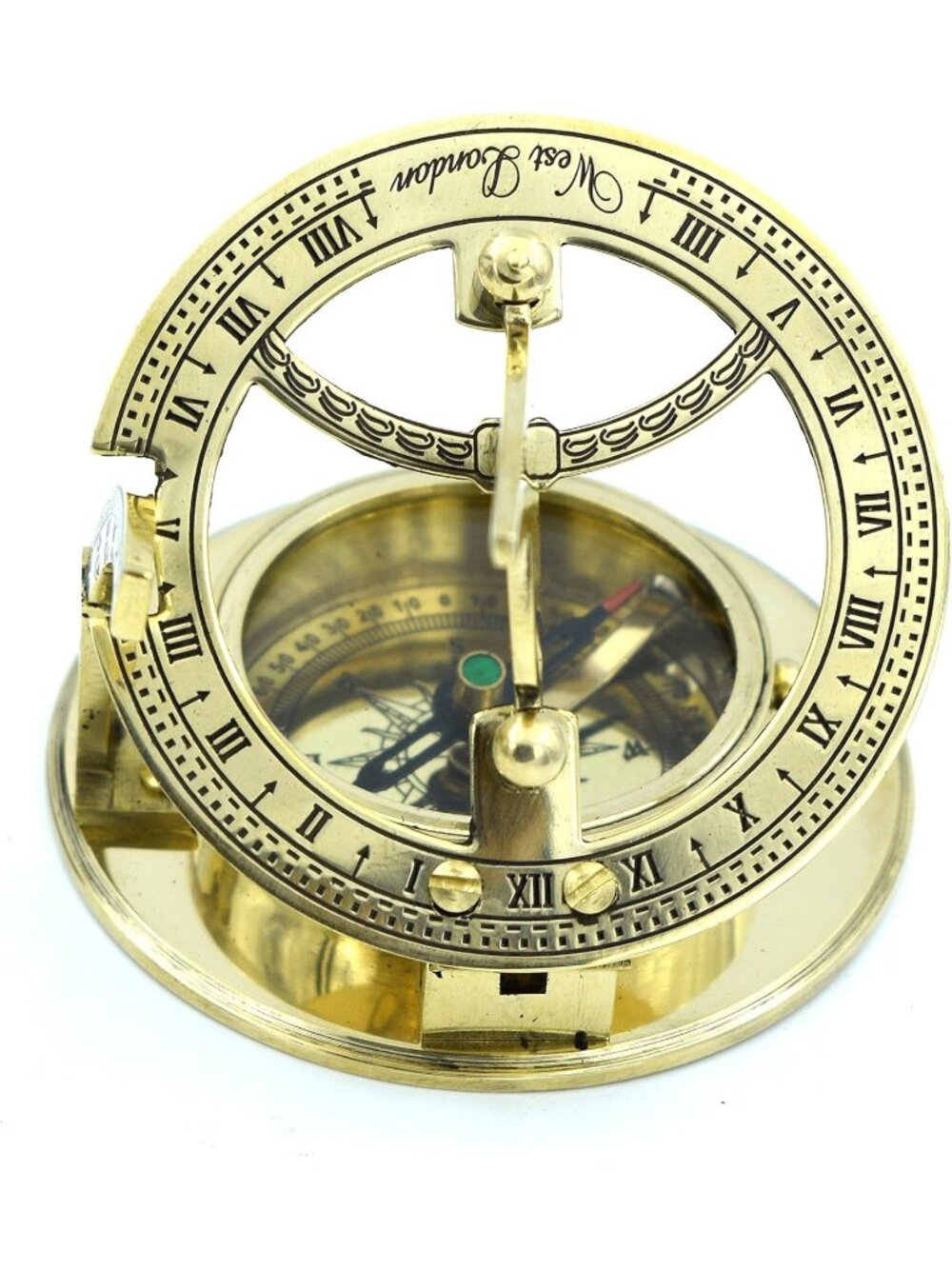 Men's Gold Ship Decorations Replica Watch Antique Brass Sundial Compass Clock